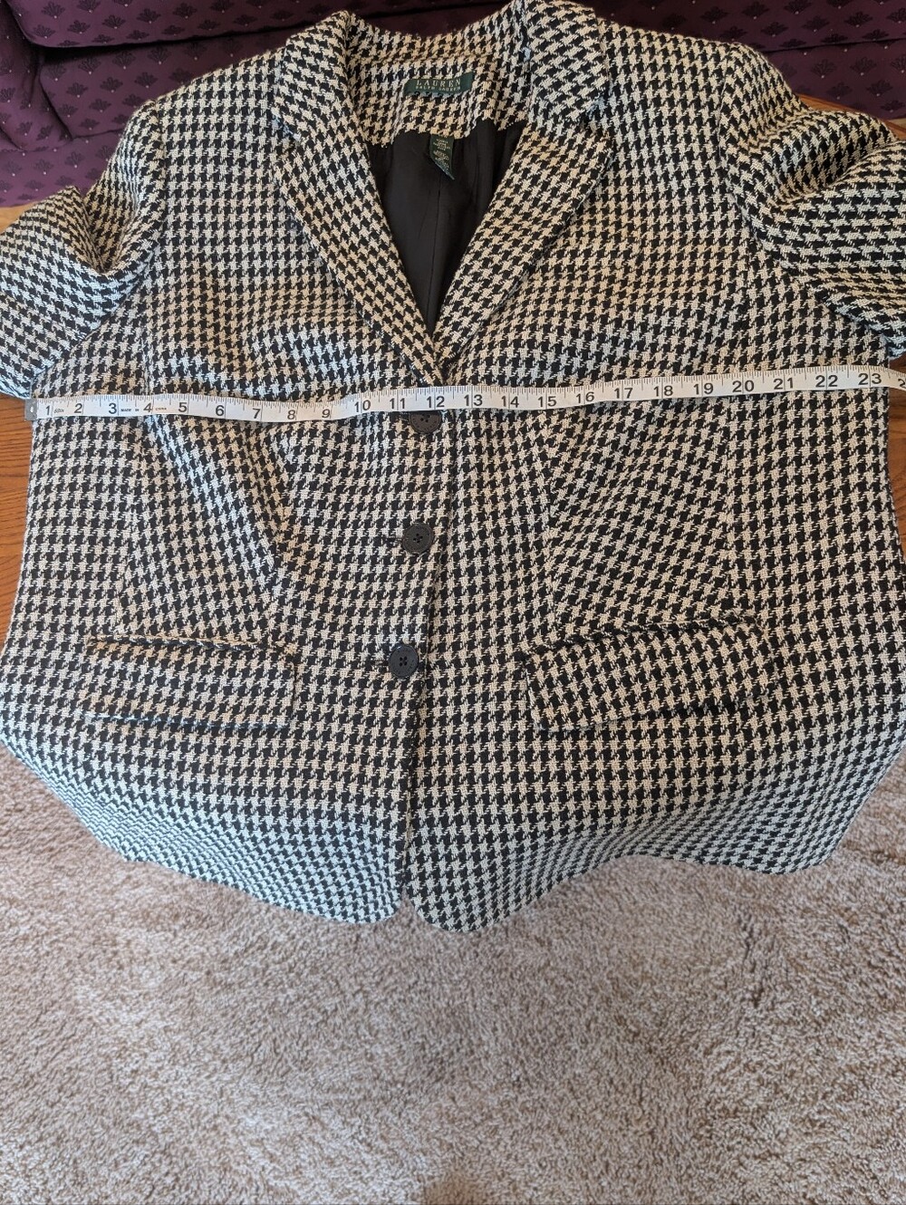 Ralph Lauren Linen Blend Black and White Houndstooth Blazer, Size 14W - Picture 3 of 8